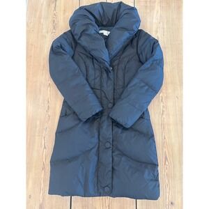 Larry Levine Black Down Puffer Coat Shawl‎ Collar Long Quilted Jacket XS
